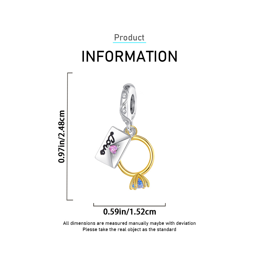 925 Sterling Silver Wedding Ring Love Letter Pendant